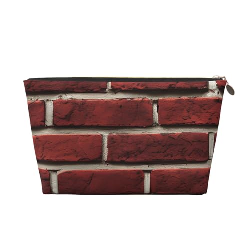 Reise-Kulturbeutel aus Leder mit Steinmuster, für Damen, Reisetasche, Kosmetiktasche, Make-up-Tasche, Ziegelrot, gold, Einheitsgröße, Kulturbeutel von AQHNBM