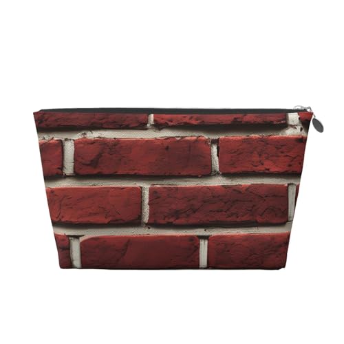 Reise-Kulturbeutel aus Leder mit Steinmuster, für Damen, Reisetasche, Kosmetiktasche, Make-up-Tasche, Ziegelrot, silber, Einheitsgröße, Kulturbeutel von AQHNBM