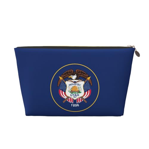 Reise-Kulturbeutel aus Leder mit Utah-Flaggenaufdruck, für Damen, Reisetasche für Toilettenartikel, Kosmetiktasche, Make-up-Tasche, gold, Einheitsgröße, Kulturbeutel von AQHNBM