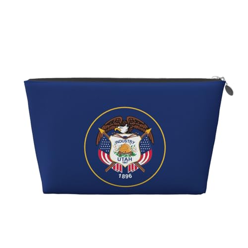 Reise-Kulturbeutel aus Leder mit Utah-Flaggenaufdruck, für Damen, Reisetasche für Toilettenartikel, Kosmetiktasche, Make-up-Tasche, silber, Einheitsgröße, Kulturbeutel von AQHNBM