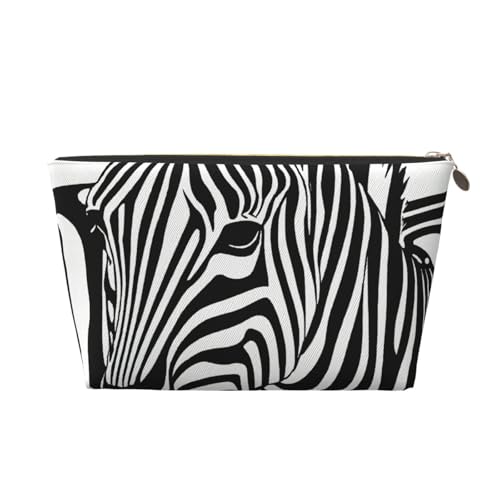 Reise-Kulturbeutel aus Leder mit Zebramuster für Damen, Reisetasche für Toilettenartikel, Kosmetiktasche, Make-up-Tasche, gold, Einheitsgröße, Kulturbeutel von AQHNBM