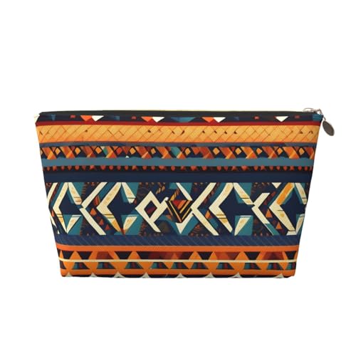 Reise-Kulturbeutel aus Leder mit afrikanischem Nationalmuster, für Damen, Reisetasche für Toilettenartikel, Kosmetiktasche, Make-up-Tasche, gold, Einheitsgröße, Kulturbeutel von AQHNBM