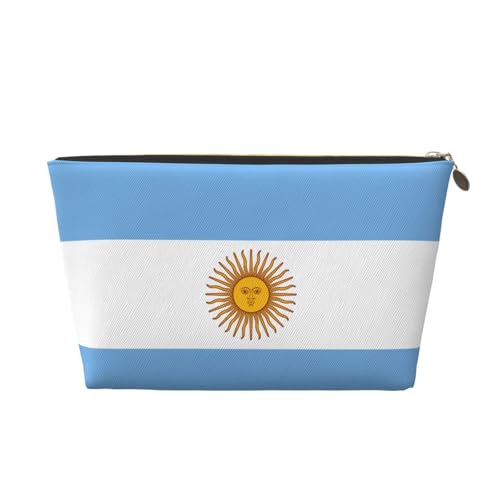 Reise-Kulturbeutel aus Leder mit argentinischer Flagge, für Damen, Reisetasche für Toilettenartikel, Kosmetiktasche, Make-up-Tasche, gold, Einheitsgröße, Kulturbeutel von AQHNBM