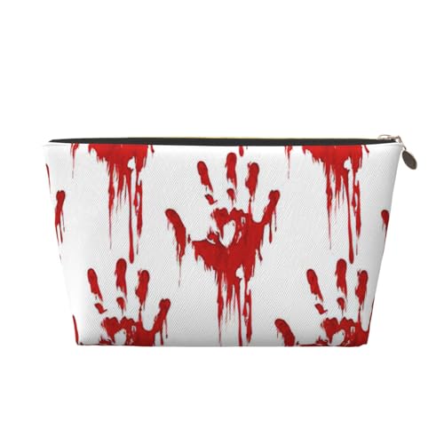 Reise-Kulturbeutel aus Leder mit blutigen Handabdrücken für Damen, Reisetasche für Toilettenartikel, Kosmetiktasche, Make-up-Tasche, gold, Einheitsgröße, Kulturbeutel Reise-Kulturbeutel aus Leder mit blutigen Handabdrücken für Damen, Reisetasche für Toilettenartikel, Kosmetiktasche, Make-up-Tasche, gold, Einheitsgröße, Kulturbeutel von AQHNBM