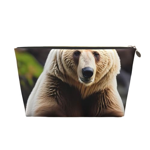 Reise-Kulturbeutel aus Leder mit braunem Bären-Aufdruck, für Damen, Reisetasche, Kosmetiktasche, Make-up-Tasche, gold, Einheitsgröße, Kulturbeutel von AQHNBM