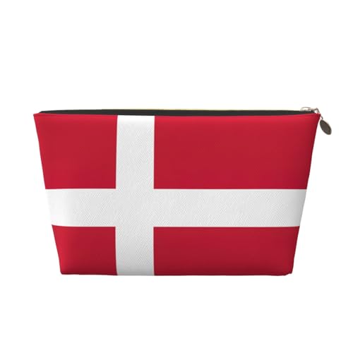 Reise-Kulturbeutel aus Leder mit dänischer Flagge, für Damen, Reisetasche für Toilettenartikel, Kosmetiktasche, Make-up-Tasche, gold, Einheitsgröße, Kulturbeutel von AQHNBM