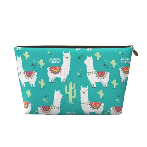 Reise-Kulturbeutel aus Leder mit indischem Alpaka-Aufdruck, für Damen, Reisetasche für Toilettenartikel, Kosmetiktasche, Make-up-Tasche, gold, Einheitsgröße, Kulturbeutel von AQHNBM