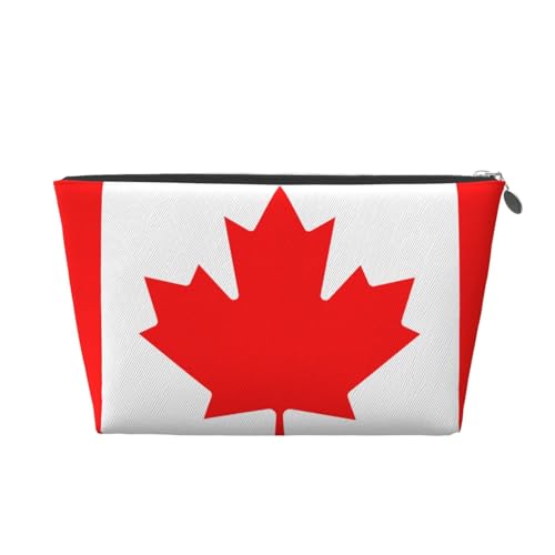 Reise-Kulturbeutel aus Leder mit kanadischer Flagge, für Damen, Reisetasche für Toilettenartikel, Kosmetiktasche, Make-up-Tasche, silber, Einheitsgröße, Kulturbeutel von AQHNBM