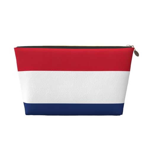 Reise-Kulturbeutel aus Leder mit niederländischer Flagge, für Damen, Reisetasche für Toilettenartikel, Kosmetiktasche, Make-up-Tasche, gold, Einheitsgröße, Kulturbeutel von AQHNBM