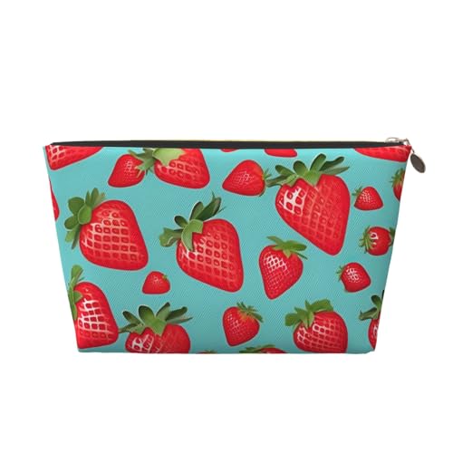 Reise-Kulturbeutel aus Leder mit niedlichem Erdbeermotiv, für Damen, Reisetasche für Toilettenartikel, Kosmetiktasche, Make-up-Tasche, gold, Einheitsgröße, Kulturbeutel von AQHNBM