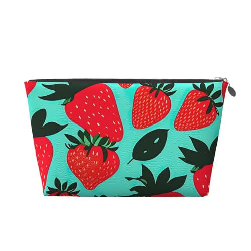Reise-Kulturbeutel aus Leder mit niedlichem Erdbeermotiv, für Damen, Reisetasche für Toilettenartikel, Kosmetiktasche, Make-up-Tasche, silber, Einheitsgröße, Kulturbeutel von AQHNBM