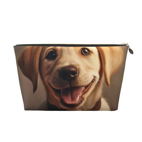 Reise-Kulturbeutel aus Leder mit niedlichem Labrador-Motiv, für Damen, Reisetasche, Kosmetiktasche, Make-up-Tasche, gold, Einheitsgröße, Kulturbeutel von AQHNBM