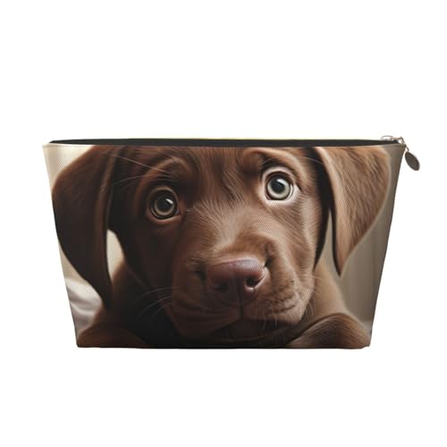 Reise-Kulturbeutel aus Leder mit niedlichem Labrador-Motiv, für Damen, Reisetasche, Kosmetiktasche, Make-up-Tasche, gold, Einheitsgröße, Kulturbeutel von AQHNBM
