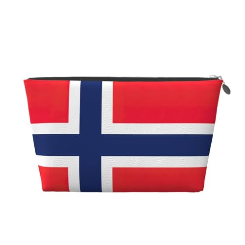 Reise-Kulturbeutel aus Leder mit norwegischer Flagge, für Damen, Reisetasche für Toilettenartikel, Kosmetiktasche, Make-up-Tasche, silber, Einheitsgröße, Kulturbeutel von AQHNBM