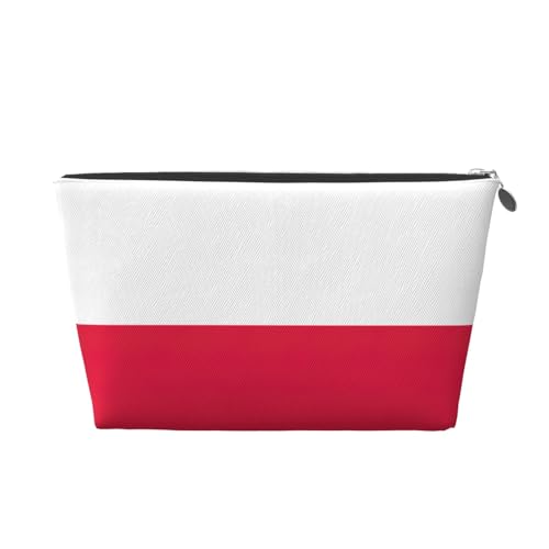 Reise-Kulturbeutel aus Leder mit polnischer Flagge, für Damen, Reisetasche für Toilettenartikel, Kosmetiktasche, Make-up-Tasche, silber, Einheitsgröße, Kulturbeutel von AQHNBM