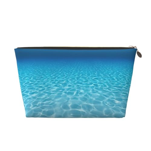 Reise-Kulturbeutel aus Leder mit ruhiger Unterwasserlandschaft für Damen, Reisetasche für Toilettenartikel, Kosmetiktasche, Make-up-Tasche, gold, Einheitsgröße, Kulturbeutel von AQHNBM