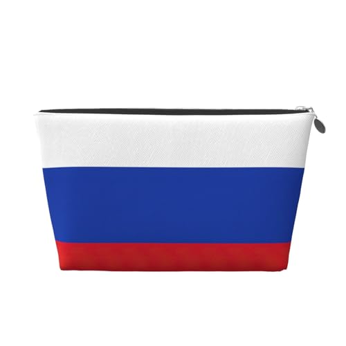 Reise-Kulturbeutel aus Leder mit russischer Flagge, für Damen, Reisetasche für Toilettenartikel, Kosmetiktasche, Make-up-Tasche, silber, Einheitsgröße, Kulturbeutel von AQHNBM