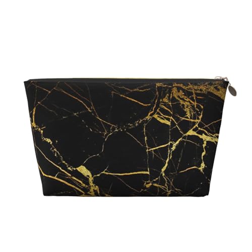 Reise-Kulturbeutel aus Leder mit schwarzem und goldenem Hintergrund, für Damen, Reisetasche für Toilettenartikel, Kosmetiktasche, Make-up-Tasche, gold, Einheitsgröße, Kulturbeutel von AQHNBM