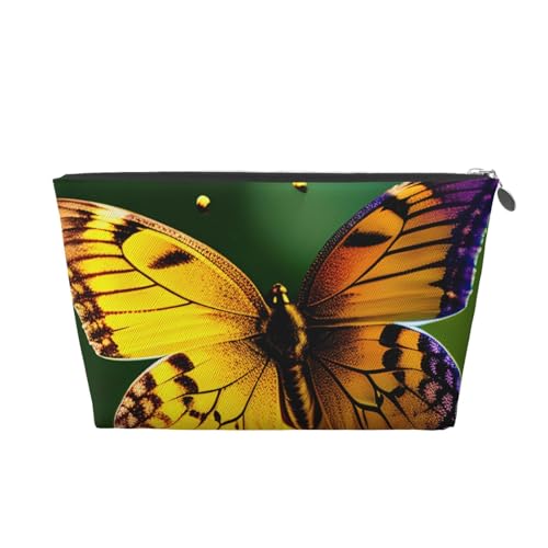 Schöner, leuchtender Schmetterlings-Aufdruck, Leder-Kulturbeutel für Damen, Reisetasche für Toilettenartikel, Kosmetiktasche, Make-up-Tasche, silber, Einheitsgröße, Kulturbeutel von AQHNBM