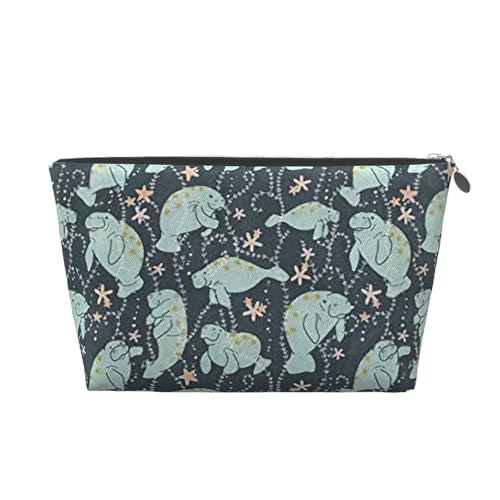 Seekuh Reise-Kulturbeutel aus Leder mit Tiermotiv für Damen, Reisetasche für Toilettenartikel, Kosmetiktasche, Make-up-Tasche, silber, Einheitsgröße, Kulturbeutel von AQHNBM