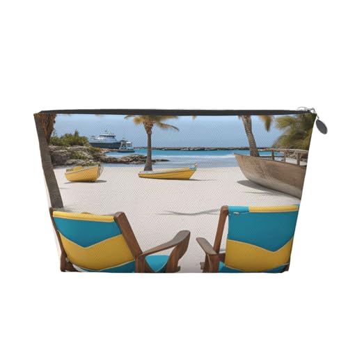 Strand-Kulturbeutel aus Leder mit Palmenstühlen, Booten, für Damen, Reisetasche für Toilettenartikel, Kosmetiktasche, Make-up-Tasche, silber, Einheitsgröße, Kulturbeutel Strand-Kulturbeutel aus Leder mit Palmenstühlen, Booten, für Damen, Reisetasche für Toilettenartikel, Kosmetiktasche, Make-up-Tasche, silber, Einheitsgröße, Kulturbeutel von AQHNBM