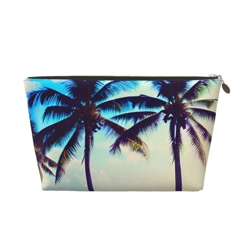 Strandpalmen 1 bedruckter Leder-Kulturbeutel für Damen, Reisetasche für Toilettenartikel, Kosmetiktasche, Make-up-Tasche, gold, Einheitsgröße, Kulturbeutel von AQHNBM