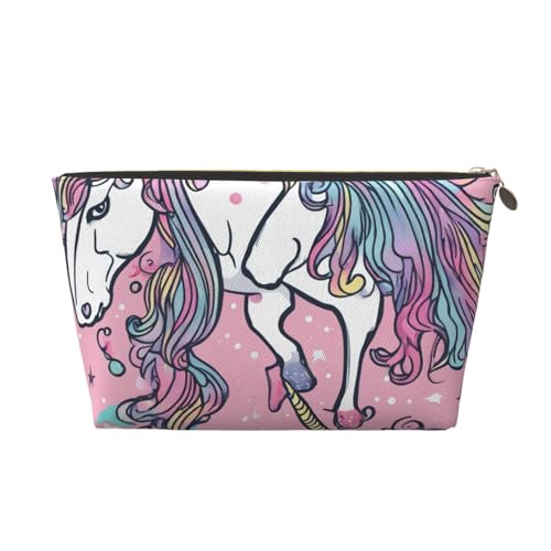 Unicorn design01 Reise-Kulturbeutel aus Leder für Damen, Reisetasche, Kosmetiktasche, Make-up-Tasche, gold, Einheitsgröße, Kulturbeutel von AQHNBM