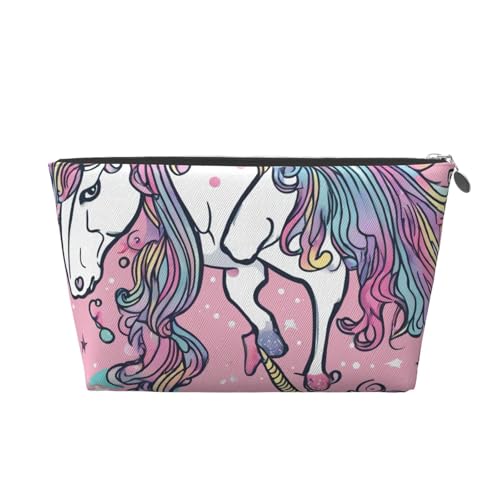 Unicorn design01 Reise-Kulturbeutel aus Leder für Damen, Reisetasche, Kosmetiktasche, Make-up-Tasche, silber, Einheitsgröße, Kulturbeutel von AQHNBM