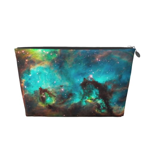 Universum Galaxie Weltraumdruck Leder Reise-Kulturbeutel für Frauen Reisetasche für Toilettenartikel Kosmetiktasche Make-up-Tasche, silber, Einheitsgröße, Kulturbeutel von AQHNBM