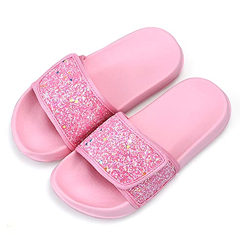 AQIYI Kinder Badelatschen Mädchen Sommer Pailletten Hausschuhe Kinder Sandalen Kleinkind Mädchen Weiche Rutschfest Pantoletten（29EU/Rosa von AQIYI