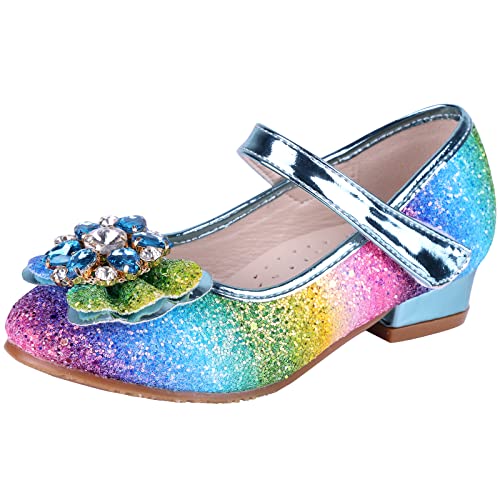 AQIYI Mädchen Prinzessin Schuhe Kinder Party Glitzer Pumps Hochzeitskleid Schuhe Mädchen Mary Jane Tanzschuhe（29EU/Multicolor Blau von AQIYI