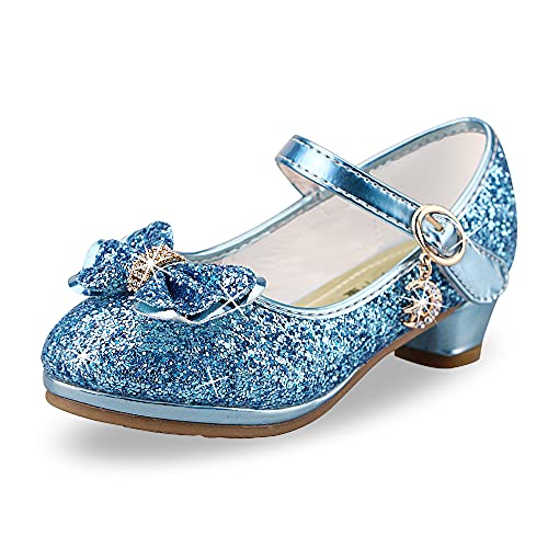 AQIYI Mädchen Prinzessin Schuhe Kinder Party Glitzer Pumps Hochzeitskleid Schuhe Mädchen Mary Jane Tanzschuhe（27EU/Blau von AQIYI