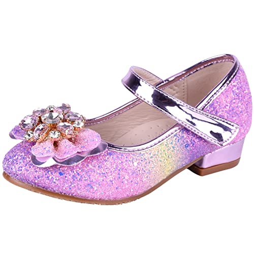 Mädchen Prinzessin Schuhe Kinder Party Glitzer Pumps Hochzeitskleid Schuhe Mädchen Mary Jane Tanzschuhe（29EU/Rosa Lila von AQIYI