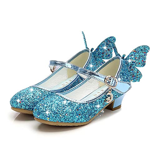 Mädchen Prinzessin Schuhe Kinder Party Glitzer Pumps Hochzeitskleid Schuhe Mädchen Mary Jane Tanzschuhe Blau 26EU von AQIYI