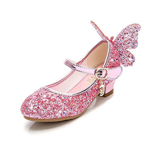 Mädchen Prinzessin Schuhe Kinder Party Glitzer Pumps Hochzeitskleid Schuhe Mädchen Mary Jane Tanzschuhe Rosa 26EU von AQIYI