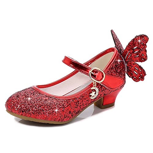 Mädchen Prinzessin Schuhe Kinder Party Glitzer Pumps Hochzeitskleid Schuhe Mädchen Mary Jane Tanzschuhe Rot 29EU von AQIYI