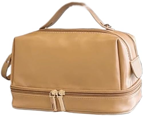 Make-up-Tasche für Damen, große Kapazität, Retro-Kosmetik-Aufbewahrungstasche, tragbar, für Reisen, einfarbig, 25*15*14cm Make-up-Tasche für Damen, große Kapazität, Retro-Kosmetik-Aufbewahrungstasche, tragbar, für Reisen, einfarbig, 25*15*14cm von AQKKMN