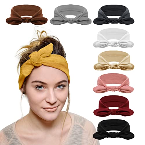 AQOKKA 8 Stück Stirnbänder für Frauen Schleifen Vintage Headwraps Boho Stirnband Elastische Haarschmuck von AQOKKA