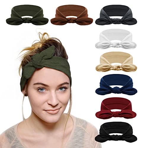 AQOKKA 8 Stück Stirnbänder für Frauen Schleifen Vintage Headwraps Boho Stirnband Elastische Haarschmuck von AQOKKA