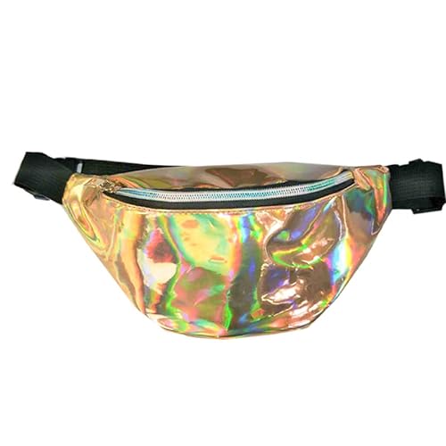 AQQWWER Armrucksack Holographic Waist Bag Laser Women`s Belt Bag Shoulder Women Travel Bag Hologram Fanny Pack Slim Shiny Neon PU Bum Bag (Color : Glod) von AQQWWER