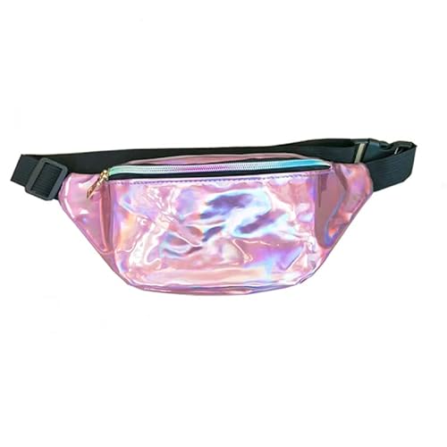 AQQWWER Armrucksack Holographic Waist Bag Laser Women`s Belt Bag Shoulder Women Travel Bag Hologram Fanny Pack Slim Shiny Neon PU Bum Bag (Color : Pink) von AQQWWER