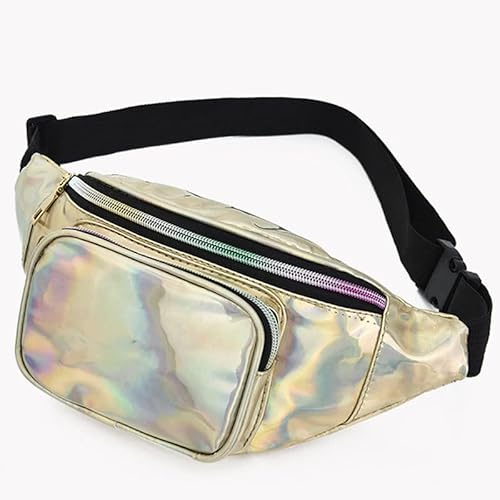 AQQWWER Armrucksack Women Holographic Waist Bag Men Shiny Fanny Pack Hologram Hip Bum Bag Travel Laser Chest Pocket with Adjustable Strap for Travel (Color : Gloden) von AQQWWER