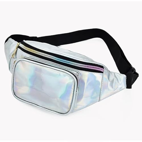 AQQWWER Armrucksack Women Holographic Waist Bag Men Shiny Fanny Pack Hologram Hip Bum Bag Travel Laser Chest Pocket with Adjustable Strap for Travel (Color : Sliver) von AQQWWER