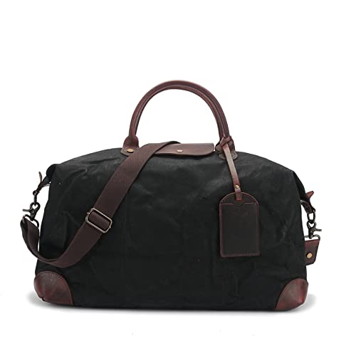 AQQWWER Damen Sporttasche Reisetaschen Vintage-Stil Herren Seesack Gewachste Leinwand Reisehandtasche Wasserdichter Herrenrucksack mit großer Kapazität (Color : Black) von AQQWWER