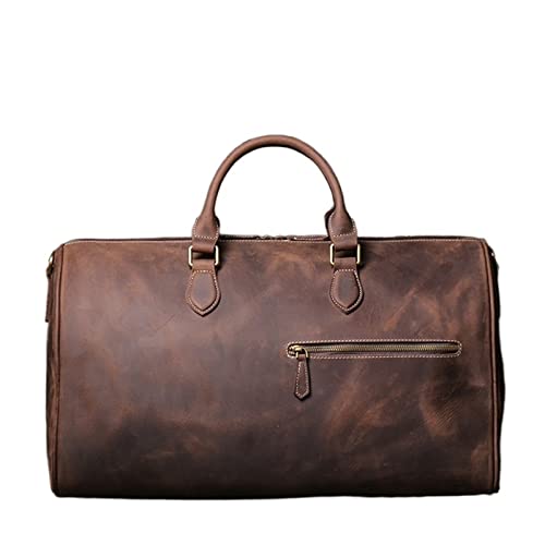 AQQWWER Damen Sporttasche Retro Crazy Horse Rindsleder männlich Reisetasche Outdoor Handtasche mit großem Fassungsvermögen Reißverschluss Multifunktions Messenger Umhängetasche (Color : Coffee Color von AQQWWER