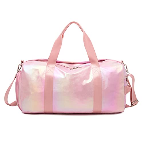 AQQWWER Damen Sporttasche Sport-Frauen-Tasche mit Farbverlauf und wasserdichte Faltbare Gepäcktasche, tragbare Schulter-Reisetasche (Color : Pink) von AQQWWER