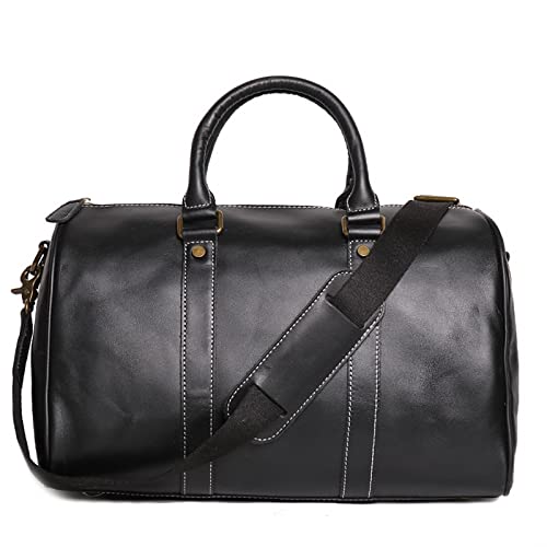 AQQWWER Damen Sporttasche Vintage Herren Rindsleder Business Kurzstreckengepäcktaschen Große Reisetasche Einfache Messenger Bags (Color : Black) von AQQWWER