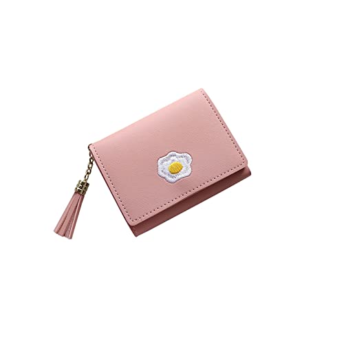 AQQWWER Geldbörsen für Damen 1 Stück Frauen Cartoon Kurze Brieftasche Leder Spiegelei Nette Brieftaschen Geldbörse Kartenhalter Dame Weibliche Mode Kurz Münzbörse (Color : Pink) von AQQWWER