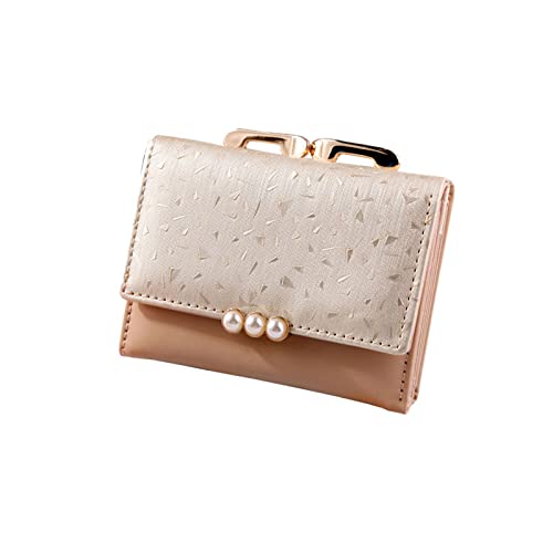 AQQWWER Geldbörsen für Damen Brieftaschen & Inhaber Kurze Brieftasche Frauen Trifold Münze Geldbörse Perle Geldbörse Feste Farbe Kreditkartenhalter Taschen (Color : Beige) von AQQWWER