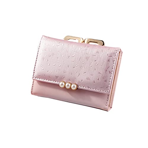 AQQWWER Geldbörsen für Damen Brieftaschen & Inhaber Kurze Brieftasche Frauen Trifold Münze Geldbörse Perle Geldbörse Feste Farbe Kreditkartenhalter Taschen (Color : Pink) von AQQWWER